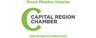 Capital Region Chamber logo with a green circular emblem and the text 'Proud Member Investor' and 'Capital Region Chamber'
